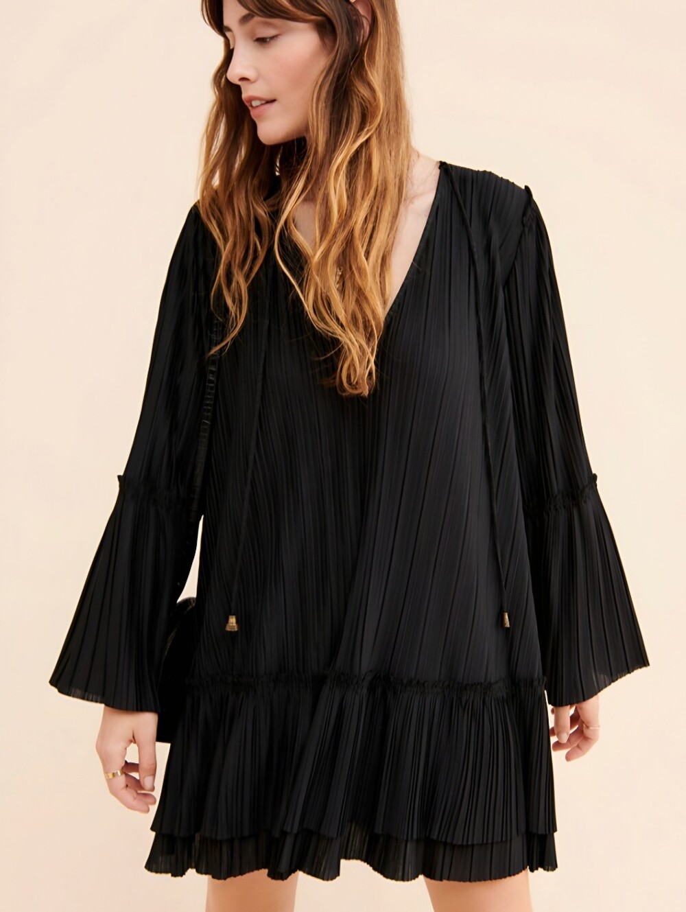 Free People Black Textured Loose Can't Help It Black Dress, S